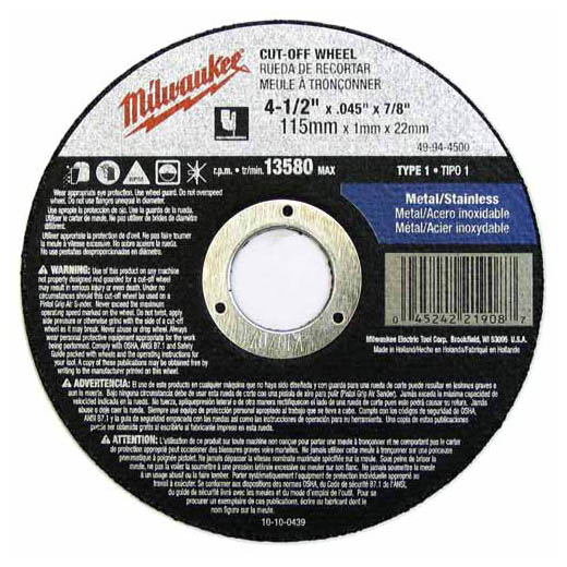 4-1/2" Milwaukee Disco de Corte Tipo 1