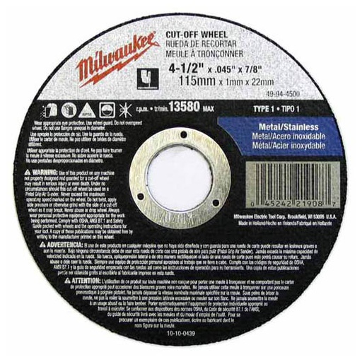 [12601] 4-1/2" Milwaukee Disco de Corte Tipo 1